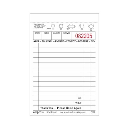 Ncc WaitrPads 1 Pt 13 Line, PK10000 3516SP