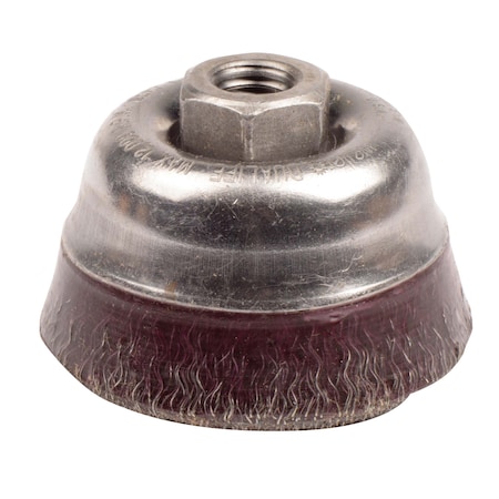 Weiler 3-1/2" Encapsulated Crimped Wire Cup Brush .014" Steel 5/8"-11 UNC Nut 35406