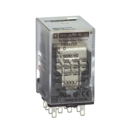 Square D Relay, miniature plug in, 5 A, 4 poles,  8501RS14V36