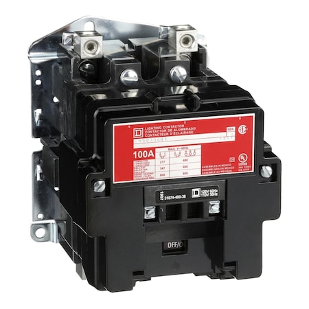 Square D Contactor, Type S, multipole lighting, electrically held, 100A, 2 pole, 220/240VAC 50/60Hz coil, open style 8903SQO1V03