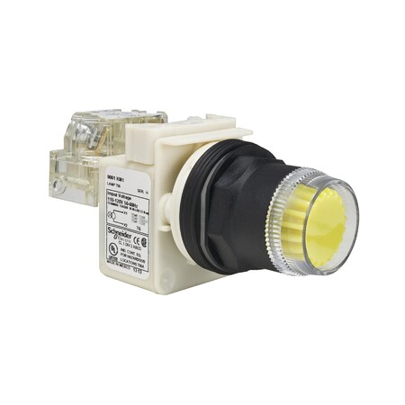 Square D Illuminated push-button, Harmony 9001SK, plastic, plastic guard flush, yellow, 30mm, spring return, LED yellow, 24-28V, 1 NO 9001SK1L35LYYH5