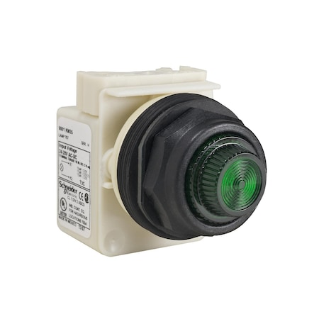 Square D Pilot light, Harmony 9001SK, plastic, polycarbonate, fresnel, green, 30mm, 220-240V 9001SKP7G31