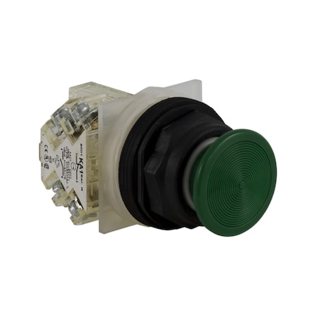 Square D Push-button, Harmony 9001SK, plastic, mushroom 35mm, green, 30mm, spring return, 1 C/O 9001SKR24GH13