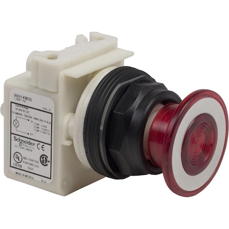 Square D Illuminated push-button head, Harmony 9001SK, plastic, mushroom 41mm, red, 30mm, 2 positions, push-pull, 24-28V 9001SKR9P35R
