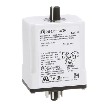 Square D Plug In Timer, interval, 0.6 to 60 secon 9050JCK33V20