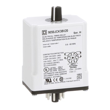 Square D Plug In Timer, interval, 0.6 to 60 minut 9050JCK38V20