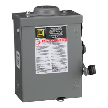 Schneider Electric Nonfusible, Safety Switch, General Duty, 240 V, SPST, Indoor/Outdoor DU222RBUP