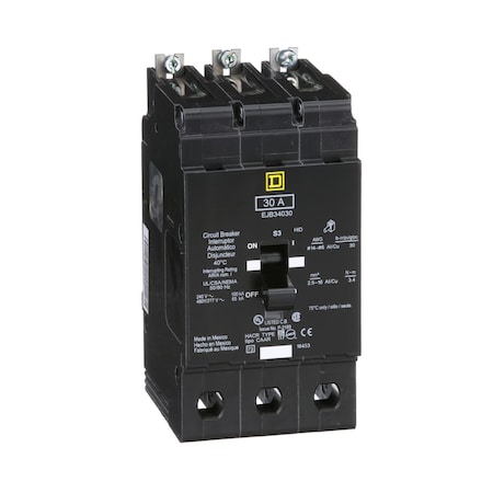 Square D Miniature Circuit Breaker, E FRAME Series, 30A, 3 Pole, 277/480V AC, 100kA  at 120V AC EJB34030