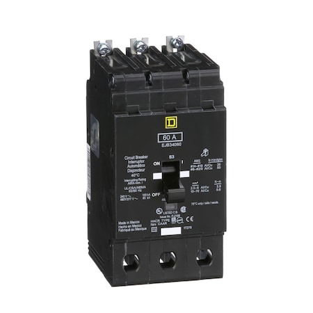 Square D Miniature Circuit Breaker, E FRAME Series, 60A, 3 Pole, 277/480V AC, 100kA at 120V AC EJB34060