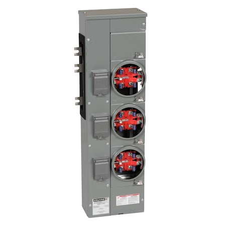 Square D Branch unit, EZ Meter-Pak, 125A, 3 x 5 jaw sockets, 120/240VAC, no bypass, ringless, 800A Al busbar EZMR113125