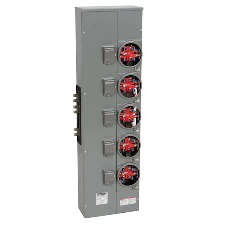 Square D Branch unit, EZ Meter-Pak, 225A, 5 x 5 jaw sockets, 120/240VAC, no bypass, ringless, 1200A Al/Cu busbar EZMR115225