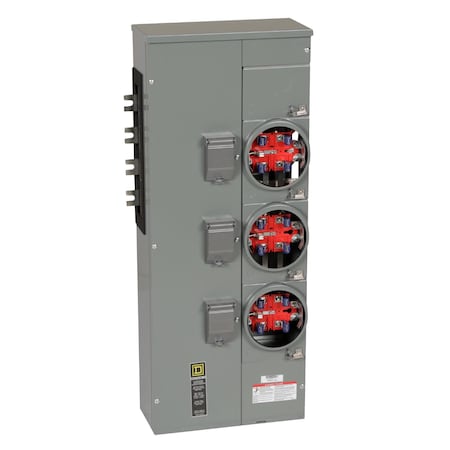 Square D Branch unit, EZ Meter-Pak, 225A, 3 x 5 jaw sockets, 208Y/120VAC, no bypass, ringless, 800A Al busbar EZMR313225