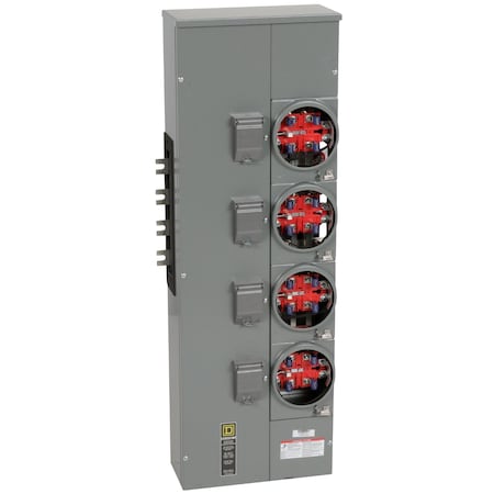 Square D Branch unit, EZ Meter-Pak, 225A, 4 x 5 jaw sockets, 208Y/120VAC, no bypass, ringless, 800A Al busbar EZMR314225