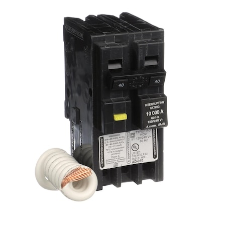 Square D Miniature Circuit Breaker, HOMELINE Series, 40A, 2 Pole, 240V AC, 10kA at 240V AC, A Curve HOM240GFIC