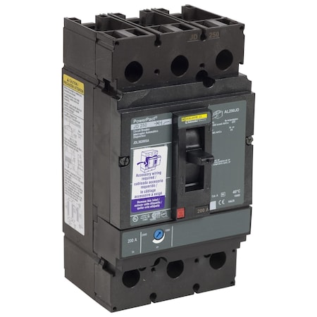 Square D PowerPact J-Frame breaker, thermal-magne, 250 A, 3 Pole, 600V AC, 25 kA JDL36250LC