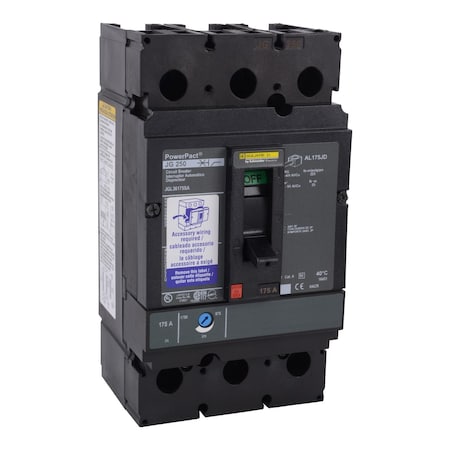 Square D PowerPact J-Frame breaker, thermal-magne, 250 A, 3 Pole, 600V AC, 65 kA JGL36250AA