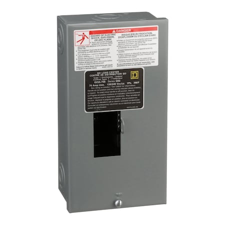 Square D Load Center, QO, 2 Spaces, 70A, 120/240V AC, Fixed Main Lug, 1 Phase QO2L70S