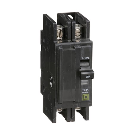 Square D Miniature Circuit Breaker, QO Series, 20A, 2 Pole, 120/240V AC, 10kA at 120/240V AC QOU220B