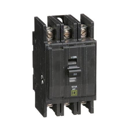 Square D Miniature Circuit Breaker, QO Series, 50A, 3 Pole, 120/240V AC, 10kA at 120/240V AC QOU350B