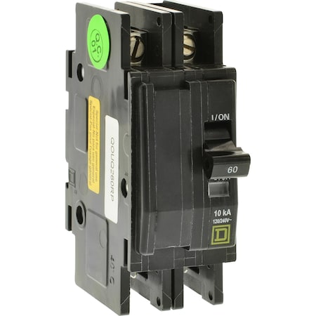 Square D Miniature Circuit Breaker, QO Series, 60A, 2 Pole, 120/240V AC, 10kA at 120/240V AC QOUQ260RP