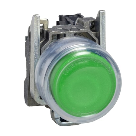 Schneider Electric Push button, Harmony XB4, metal, projecting, green, 22mm, spring return, booted, unmarked, 1NO XB4BP31