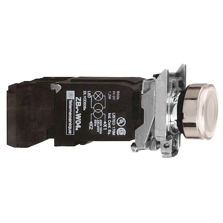 Schneider Electric Illuminated push button, Harmony XB4, white flush, 22mm, spring return, 1NO + 1NC, 110.120V XB4BW3135