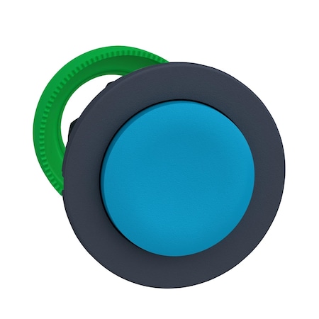 Schneider Electric Harmony XB5, Antimicrobial Flush mounted push button head, plastic, projecting, blue, Ã˜30, spring return, unmarked, dark grey bezel ZB5FL6