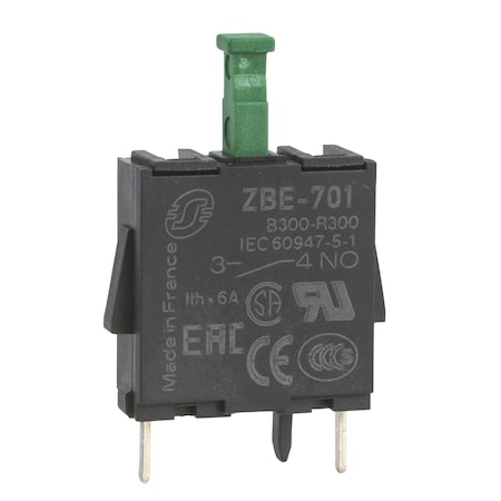 Schneider Electric Single contact block, Harmony XB4, silver alloy, pins for printed circuit board, 1NO ZBE701