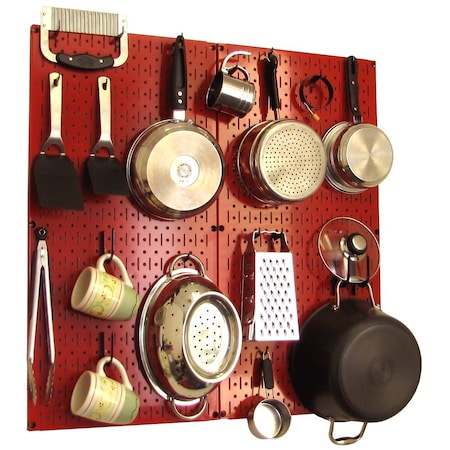 Wall Control Commercial Kitchen Pegboard Rack, Red/Black 35-IKTH-200-RB