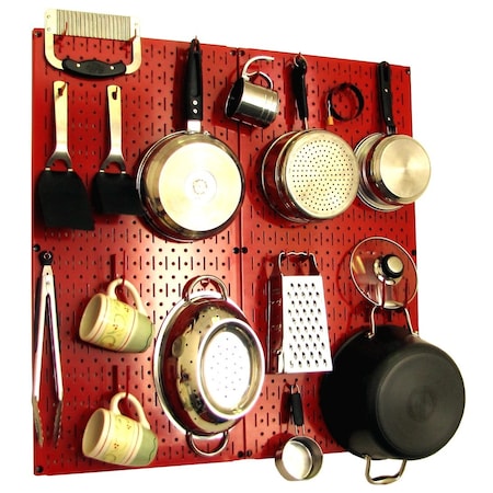 Wall Control Commercial Kitchen Pegboard Rack, Red/Red 35-IKTH-200-RR