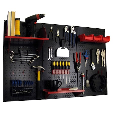 Wall Control Standard Industrial Pegboard Kit, Black/Red 35-IWRK-400-BR