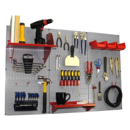 Wall Control Standard Industrial Pegboard Kit, Grey/Red 35-IWRK-400-GR
