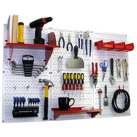 Wall Control Standard Industrial Pegboard Kit, White/Red 35-IWRK-400-WR