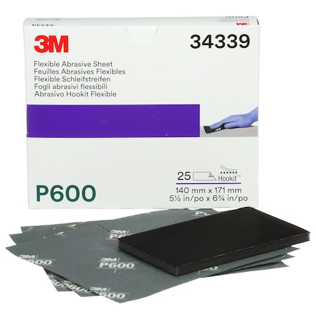 3M Flexible Hookit Sheet, 34339, P600gr, 5, PK5 34339