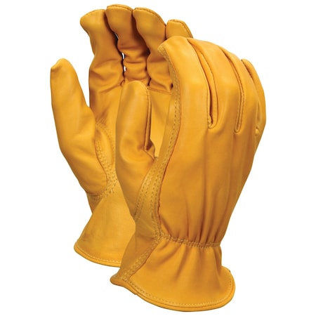 Mcr Safety Leather Drivers Gloves, Goatskin, Shirred Slip-On, Keystone Thumb, Gunn - Full Back Cut, Gold, XL 3620XL