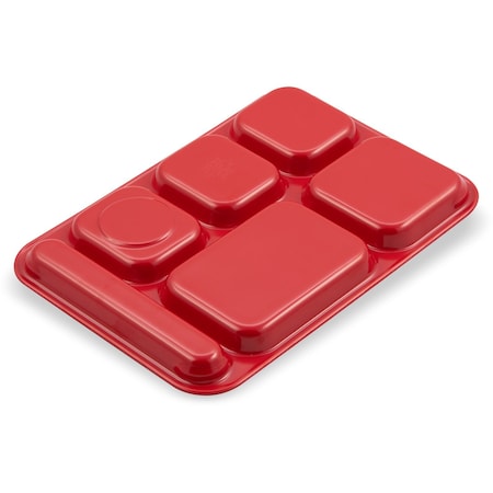 Carlisle Foodservice Right Hand 6 Comp Tray, Red, PK12 4398805