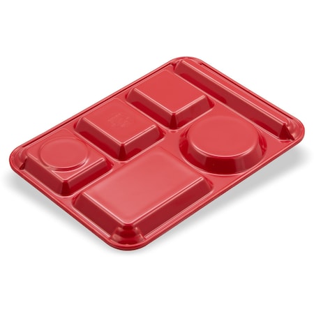 Carlisle Foodservice Lt Hand Hvy Wt, 6-Comp Tray, Red, PK12 4398005