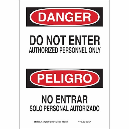 Brady Danger Sign, 14 in Height, 10 in Width, Plastic, Rectangle, English, Spanish 38604