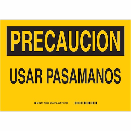 Brady Precaucion, Usar Pasamanos, 10" W x 7" H, Rectangle, Aluminum 38220
