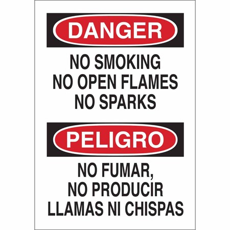 Brady No Smoking Sign, 14 in H, 10" W, Plastic, Rectangle, English, Spanish, 38928 38928