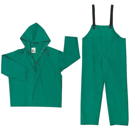 Mcr Safety Rainsuit, 3-Piece, Green, PVC/Poliester, 4XL 3882X4