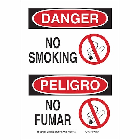 Brady Danger/Peligro, No Smoking/No Fumar, 10 in W x 7 in H, Rectangle, Plastic 122508