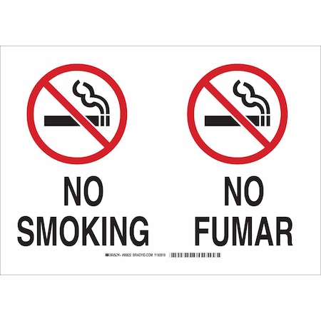Brady No Smoking Sign, 10" H, 14 in W, Plastic, Rectangle, English, Spanish, 38933 38933