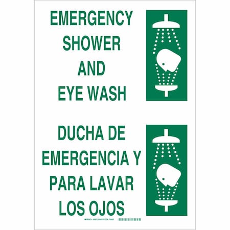 Brady Emergency Shower And Eye Wash, English/Spanish, 7 in x 10 in, Aluminum, 122402 122402