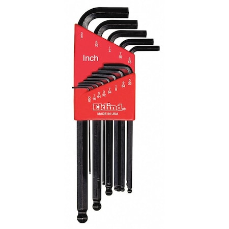 Eklind 13-Piece Hex Key Set, Ball-Hex-L Shape, SAE Fractional Inch 13213