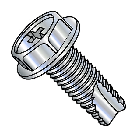 Zoro Select Thread Cutting Screw, #8-32 x 1/2 in, Zinc Plated Steel Hex Head Phillips Drive, 10000 PK 08083PW