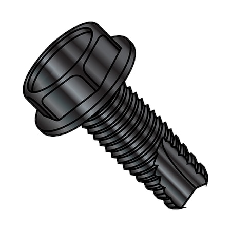 Zoro Select Thread Cutting Screw, #10-32 x 3/8 in, Black Steel Hex Head Hex Drive, 8000 PK 11063WB