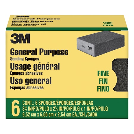 3M Sanding Sponge, Fine, 3 3/4"L, 2 5/8"W, PK6 CP001-6P-CC