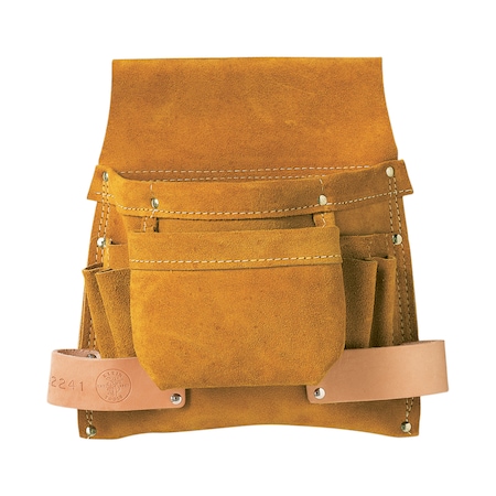 Klein Tools Tool Pouch, Tool Pouch, Brown, Leather, 6 Pockets 42241