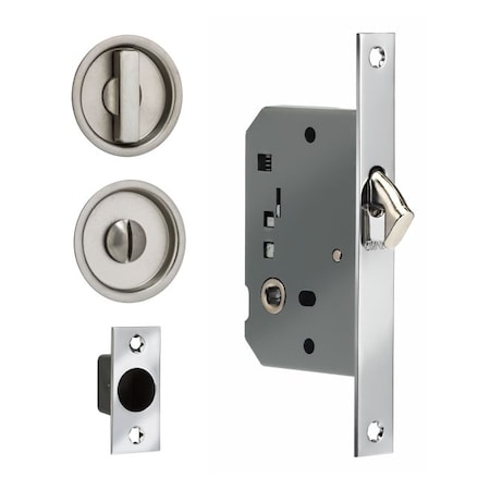 Omnia Backset Sliding Pocket Door Mortise Lock Round Trim Satin Nickel 2" 3910.15